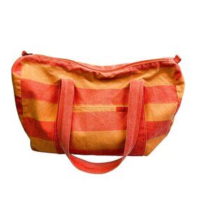 Vintage Shane Striped Canvas Medium Tote Duffel Bag Orange & Yellow 80s 90s